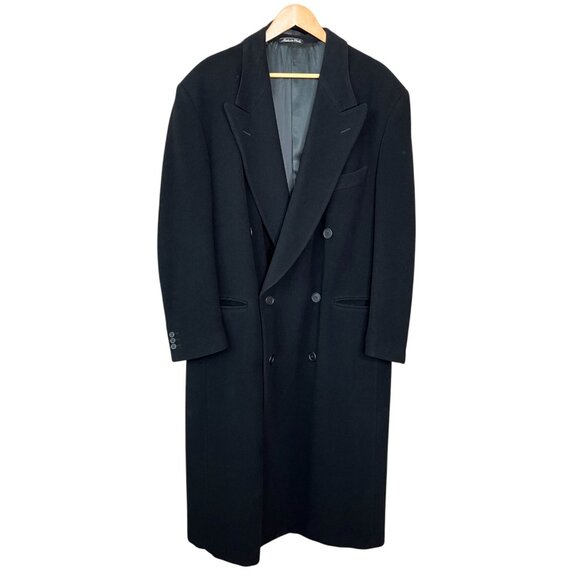 Giorgio Armani Le Collezioni Men Wool Double Breasted Trench Overcoat Black 44R - Picture 2 of 16